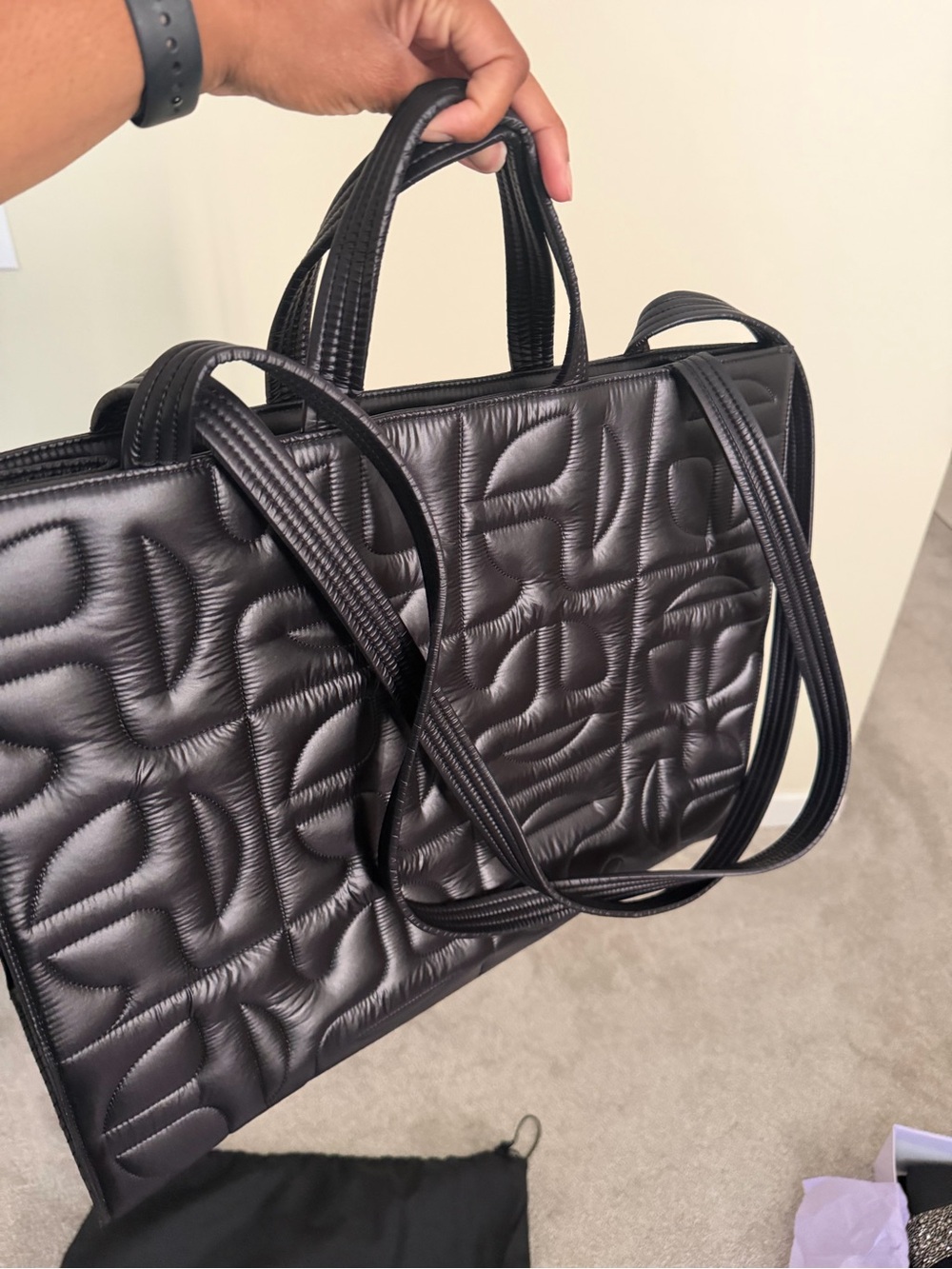 Telfar -Moose Knuckles Black Quilted Logo Tote - Picture 7 of 8